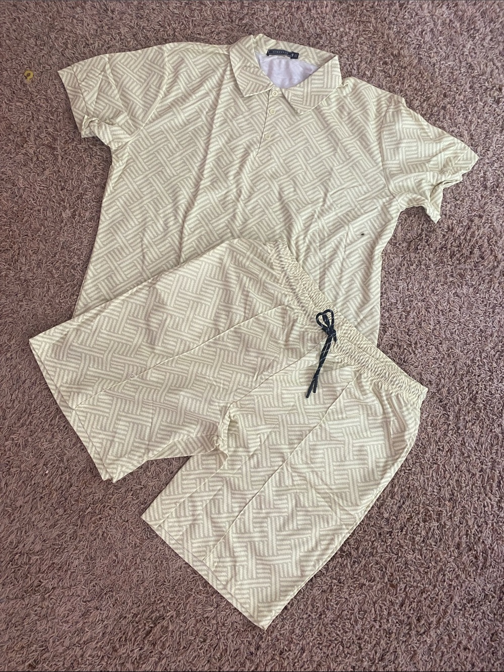 SIMHWRSS Men’s 2-Piece Short Set Light Yellow Geometric Polo Shorts 3XL